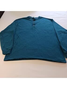 Hanes Beefy 3-Button Men’s Turquoise Long Sleeve Shirt Size XL